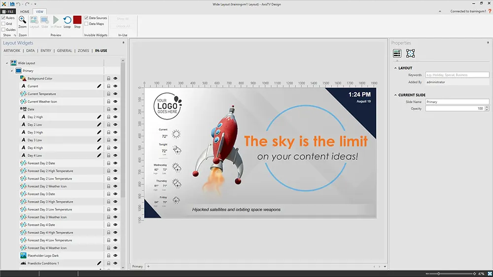 AxisTV Design digital signage designer screenshot - Preview designs right on your desktop