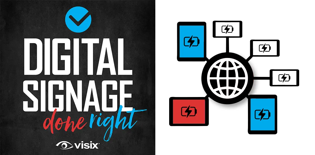 Digital Signage Done Right podcast logo on left; ePaper network icons on right