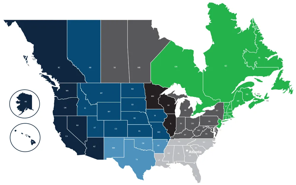 US & Canada Sales Regional Map - Contact your Visix region manager for product and pricing information