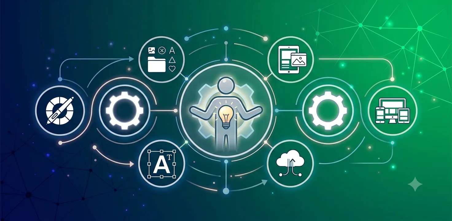 icons for human-centered digital design tools surrounding a human icon