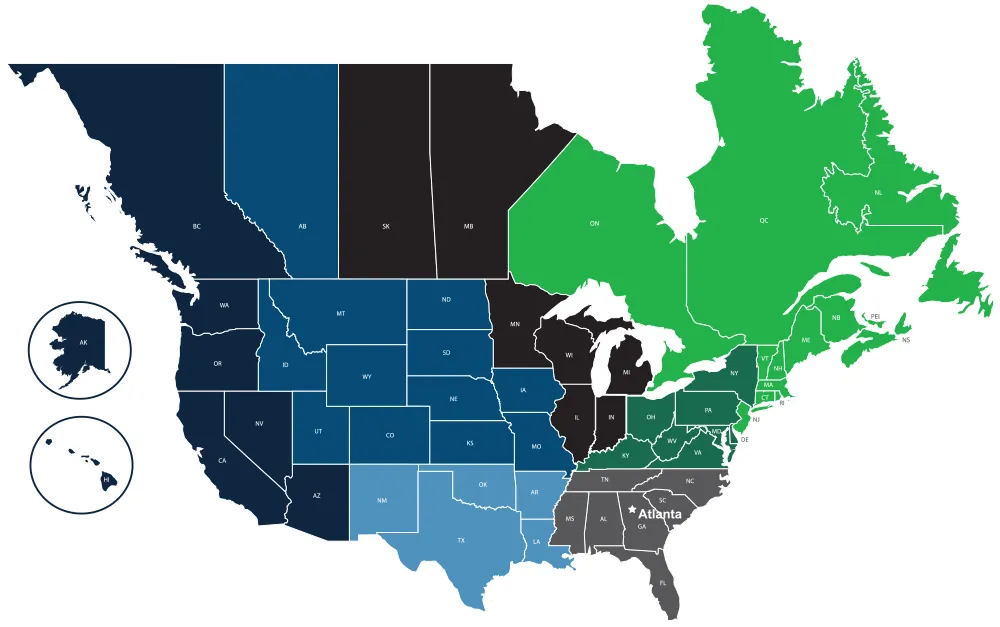 US & Canada Sales Regional Map - Contact your Visix region manager for product and pricing information